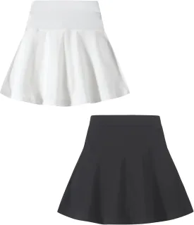 2 Pack Girls Skirts Elastic Flared Plain Tennis Skater Skirts with Built-in Shorts Kids Active Flowy Skorts