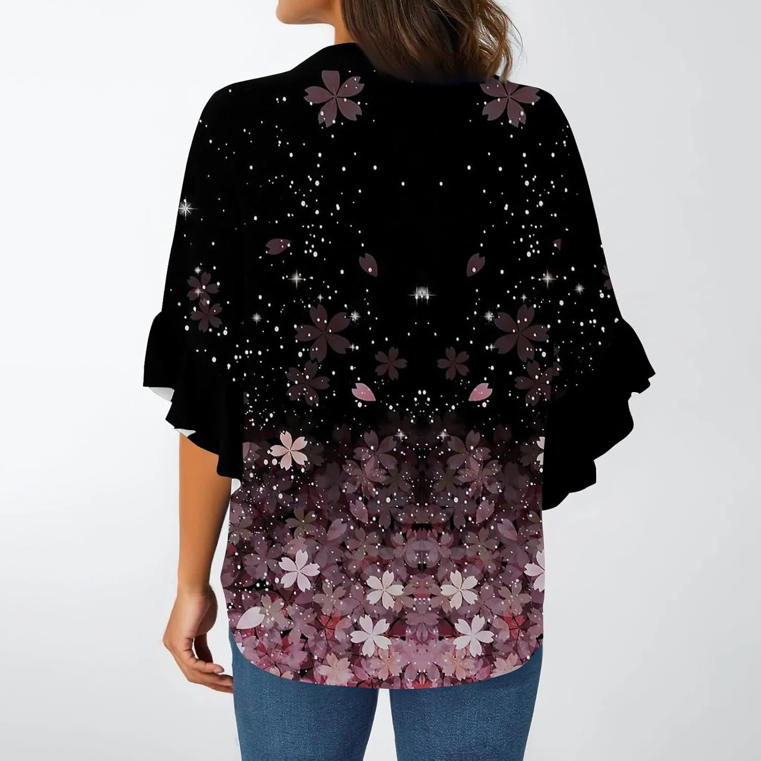 3/4 Length Sleeve Summer Workout Tops For Women, Womens V Neck Button-Down Shirts Ruffle Clothes Blouses