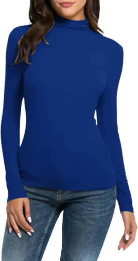 Active Layer Shirts Womens Mock Turtleneck Long-Sleeve Shirts Fitted Basic Stretchy Pullover Light Casual Tight Tops