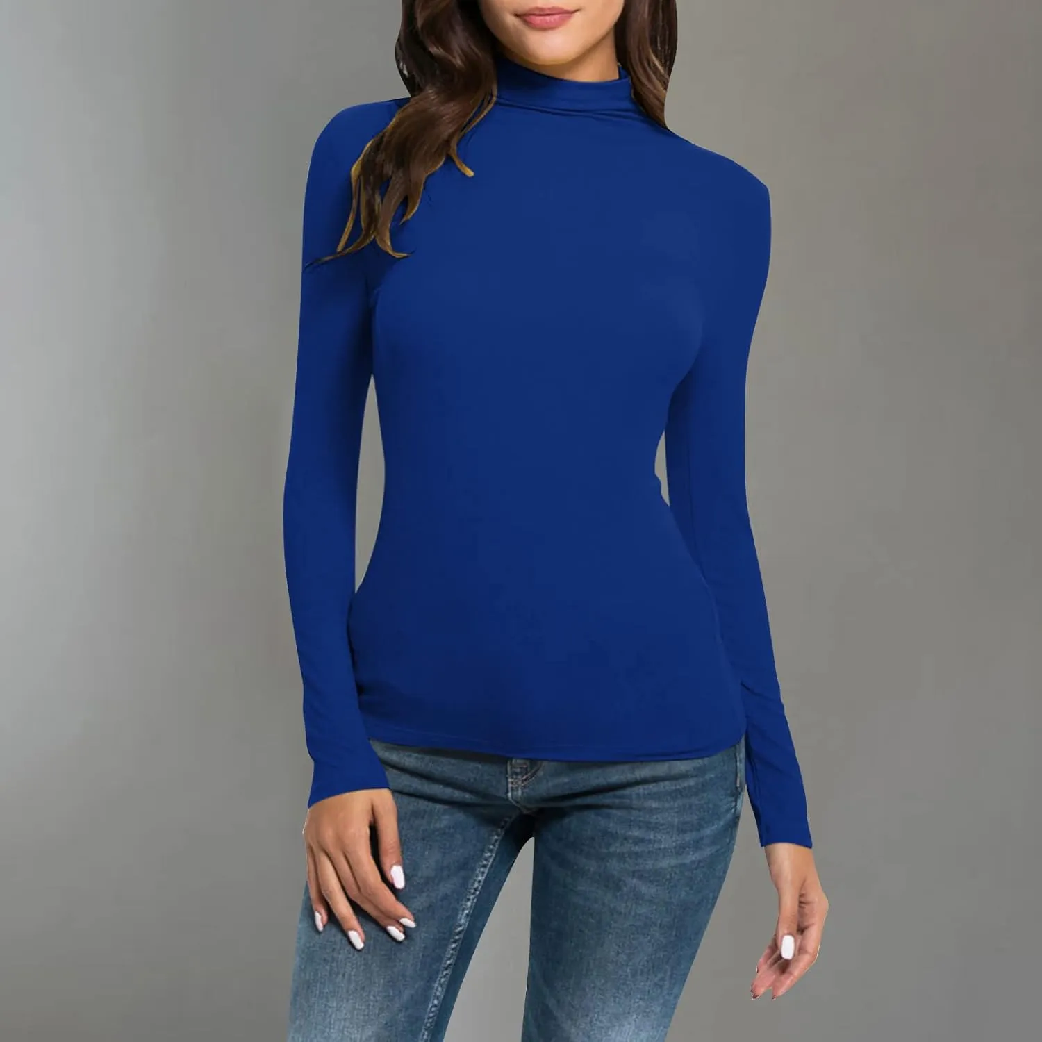 Active Layer Shirts Womens Mock Turtleneck Long-Sleeve Shirts Fitted Basic Stretchy Pullover Light Casual Tight Tops