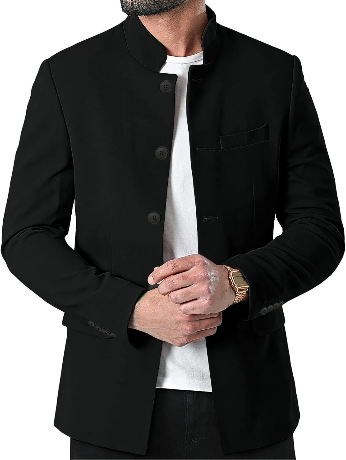 AIFARLD Mens Casual Blazer Stand Collar Tweed Suit Jackets Sport Coats Business Coats Lightweight Fashion
