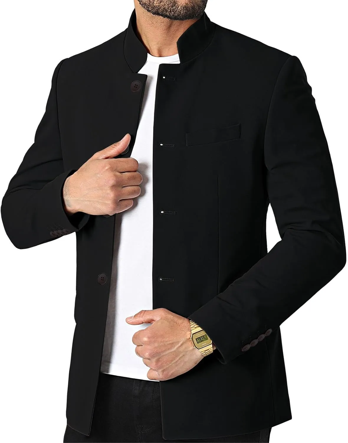 AIFARLD Mens Casual Blazer Stand Collar Tweed Suit Jackets Sport Coats Business Coats Lightweight Fashion