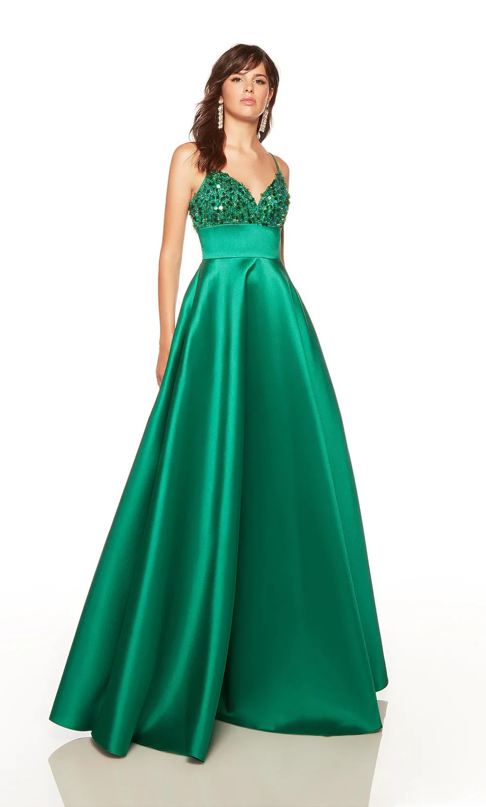 ALYCE Paris 1763 Pine Green Beaded Mikado Sweetheart A-Line Dress