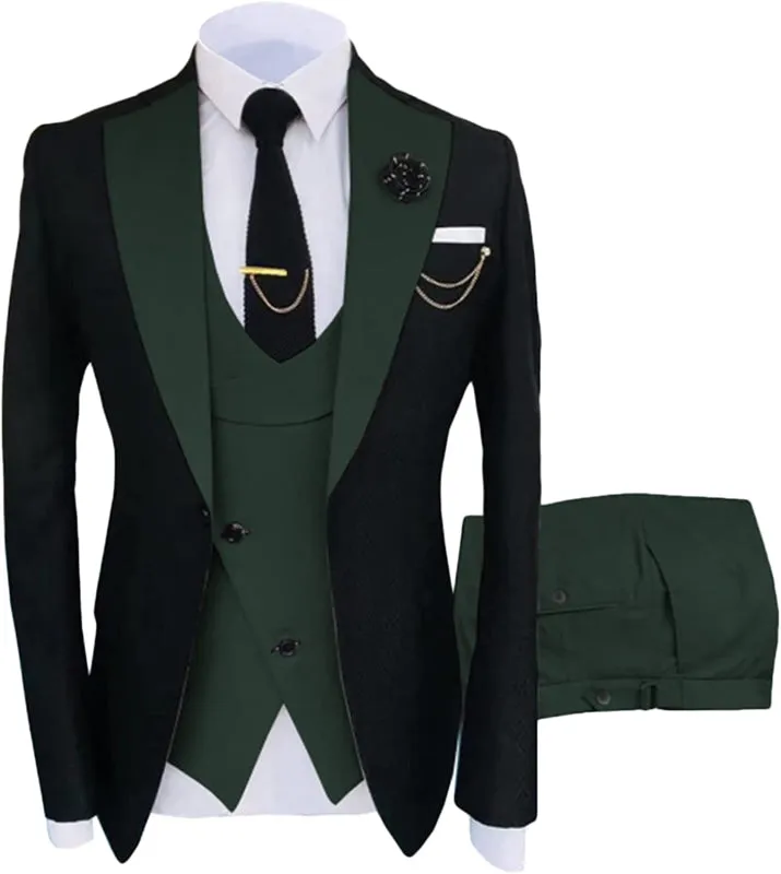 Army Green Shawl Lapel Slim Fit Three Pieces Prom Suits for Men One Button Bestman Suit