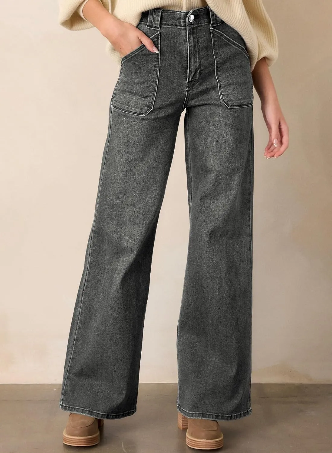 Astylish Womens High Waisted Straight Leg Jeans Stretchy Wide Leg Jeans Trendy Denim Pants