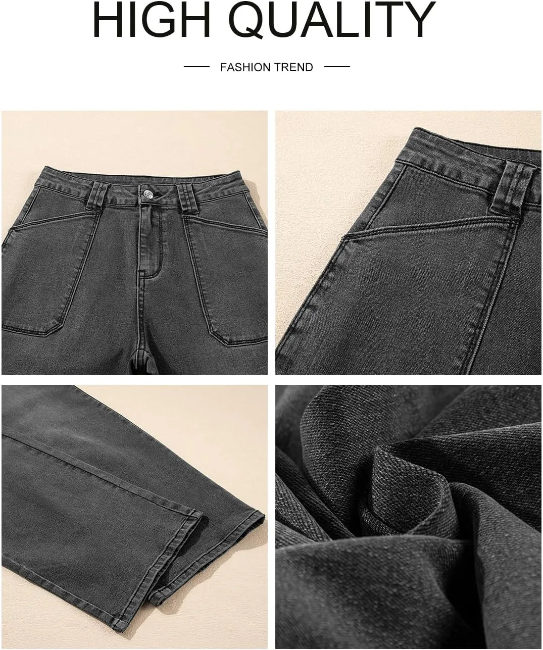 Astylish Womens High Waisted Straight Leg Jeans Stretchy Wide Leg Jeans Trendy Denim Pants
