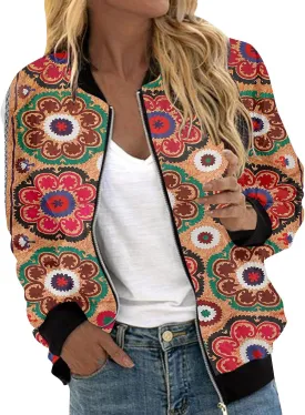 Baseball Jacket Coat for Women Thin Pocket Jacket Blouse Varsity Coat Baseball Top Floral Jackets for Women Fall 2024