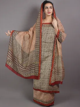 Beige Black Red Hand Block Printed Chanderi Kurta-Salwar Fabric With Chanderi Dupatta - S1628024