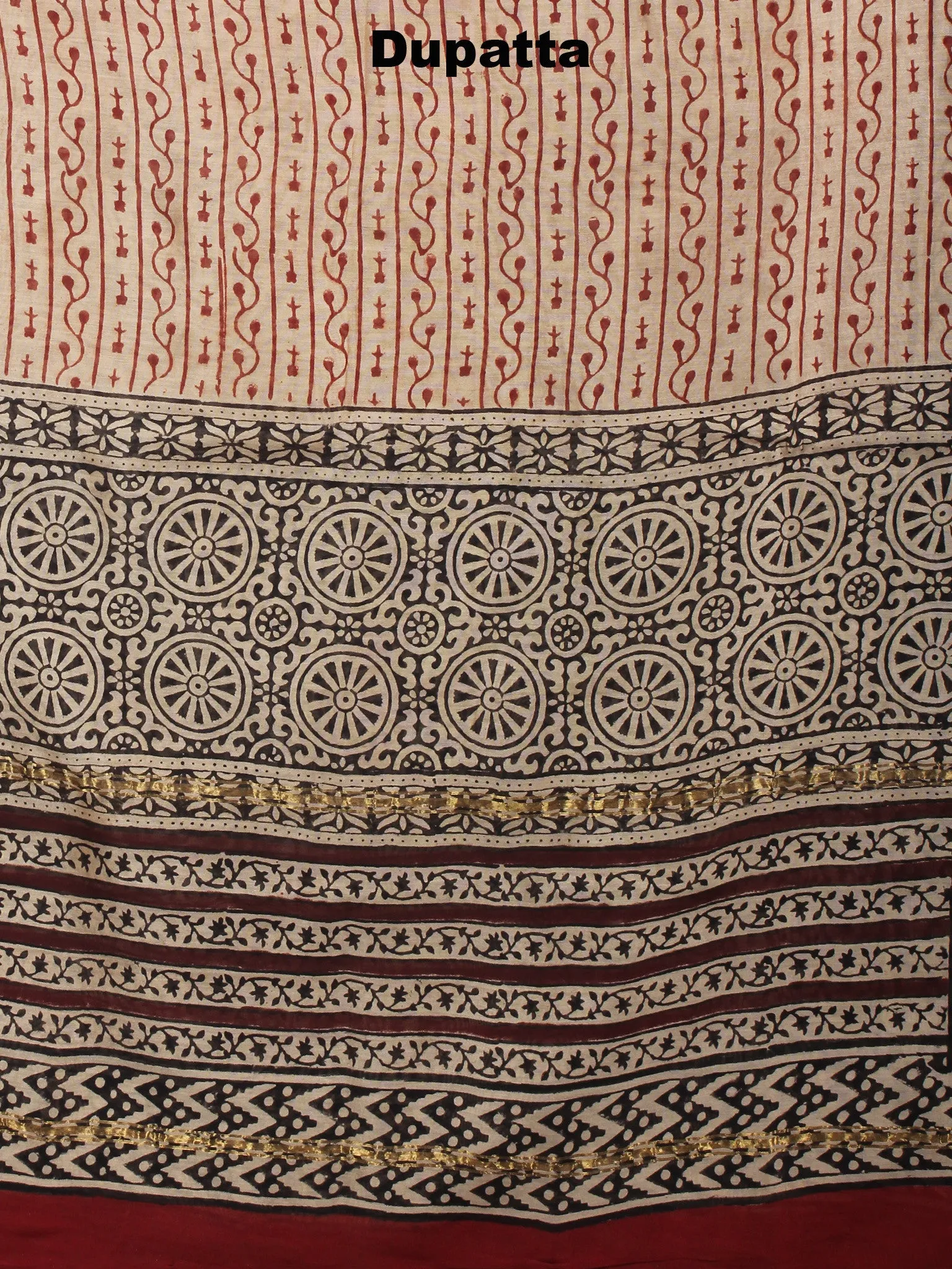 Beige Black Red Hand Block Printed Chanderi Kurta-Salwar Fabric With Chanderi Dupatta - S1628024