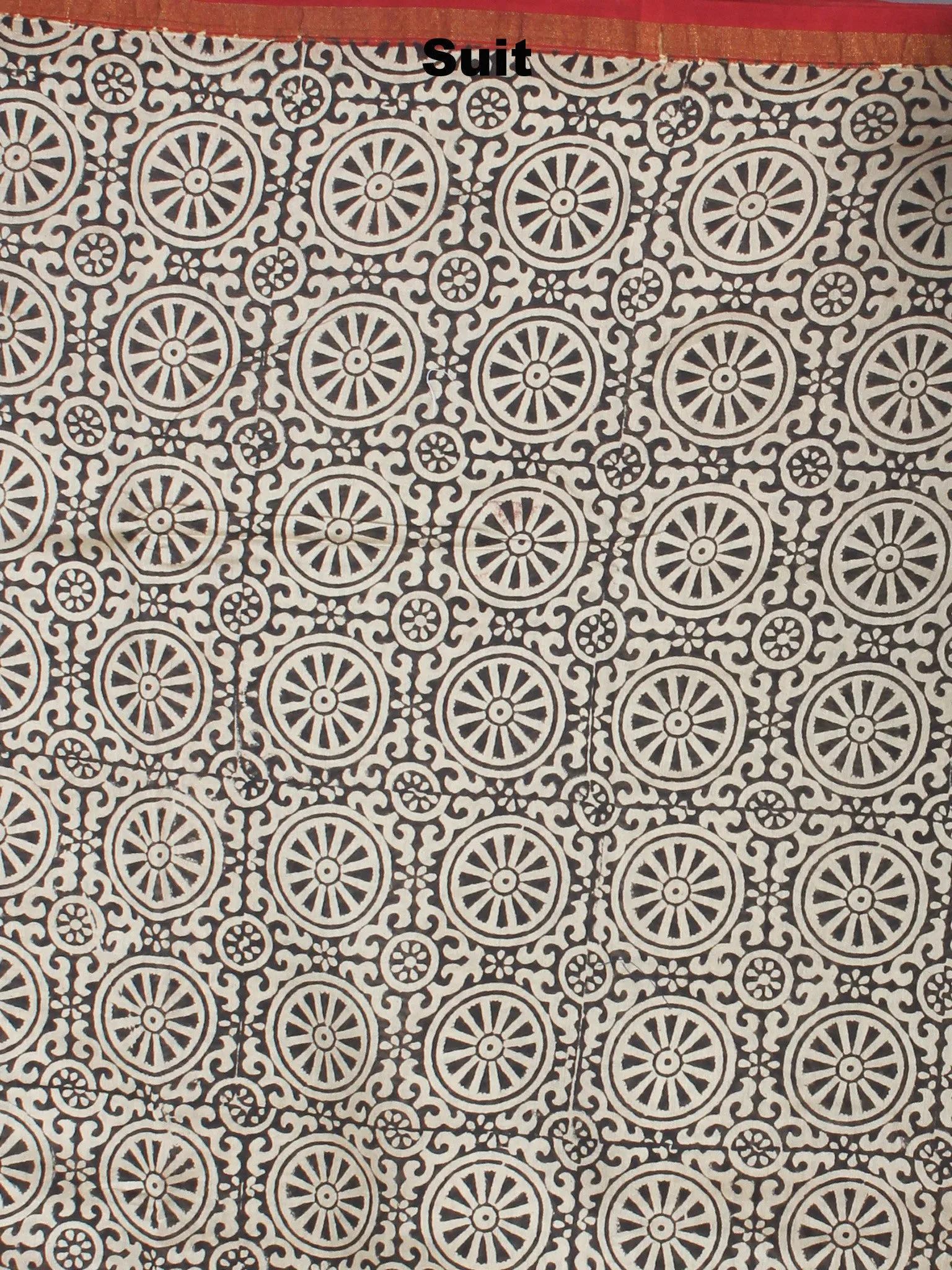 Beige Black Red Hand Block Printed Chanderi Kurta-Salwar Fabric With Chanderi Dupatta - S1628024