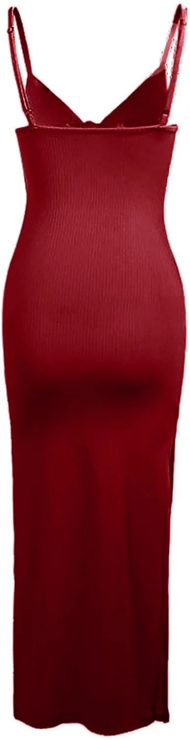 Bodycon Dresses for Women Tie Knot Cut Out Side Split Hem Sleeveless Knit Bodycon Maxi Dress