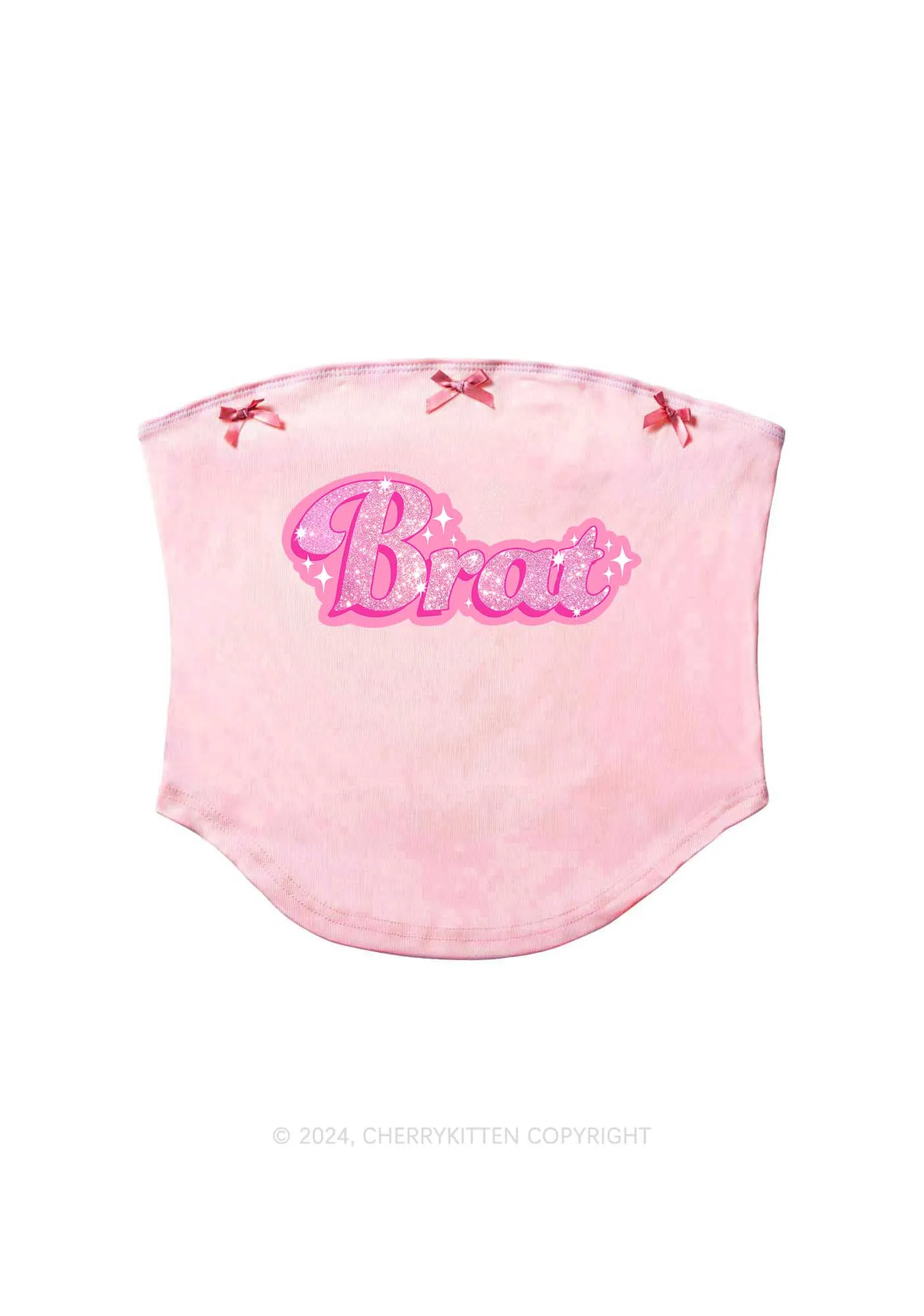 Brat Y2K Pink Bow Tie Tube Top Cherrykitten