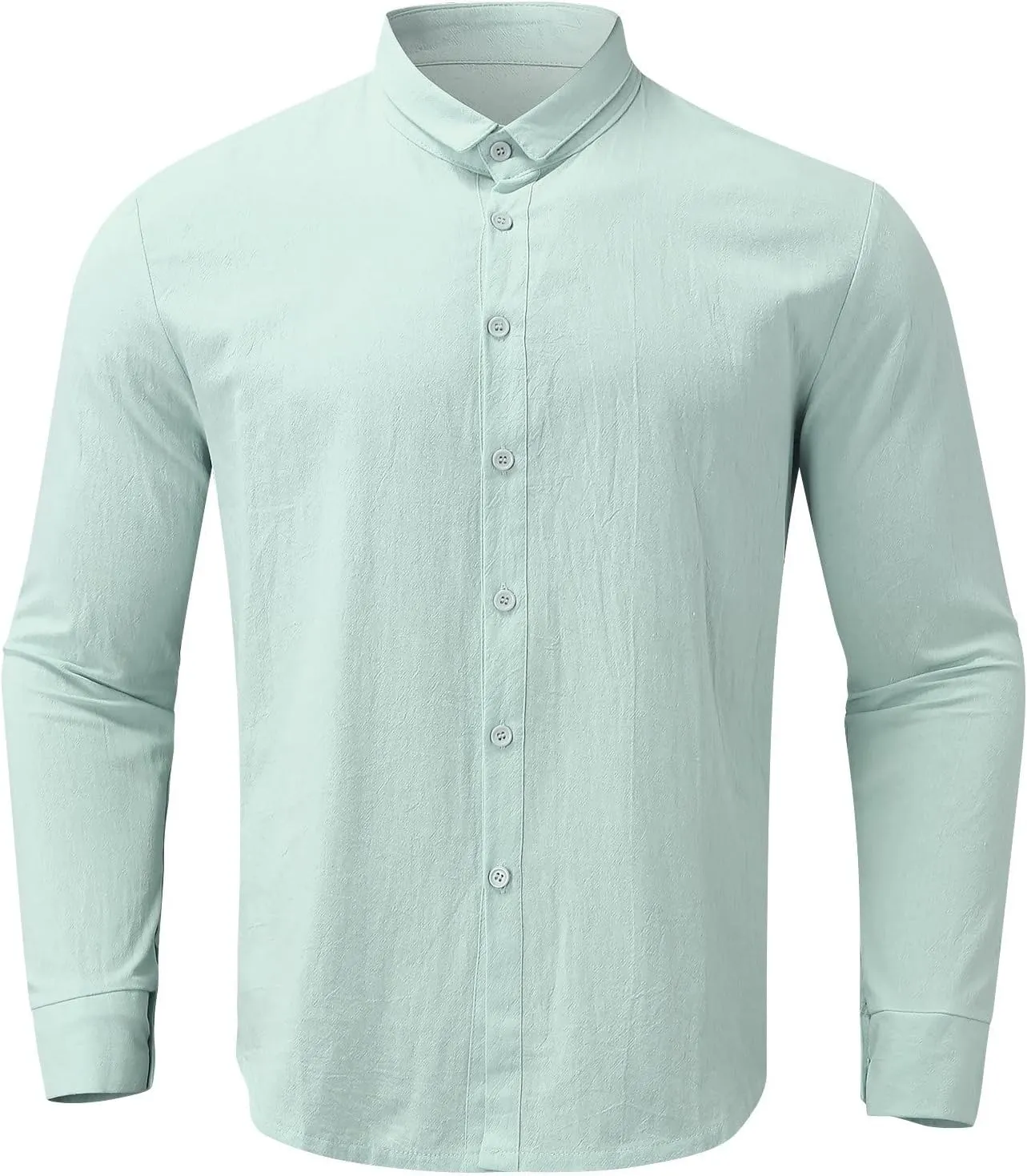 Casual Long Sleeve Linen Shirt Mens Roll Sleeve Hawaiian Wedding Camping Party T-Shirts Beach Vacation Summer Tees