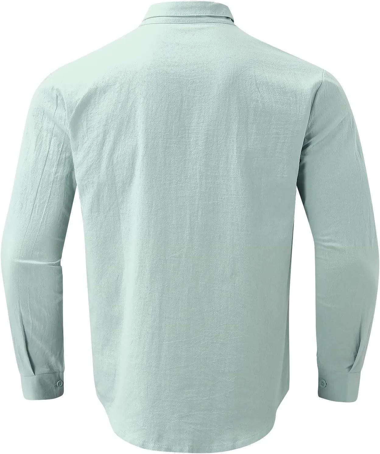 Casual Long Sleeve Linen Shirt Mens Roll Sleeve Hawaiian Wedding Camping Party T-Shirts Beach Vacation Summer Tees