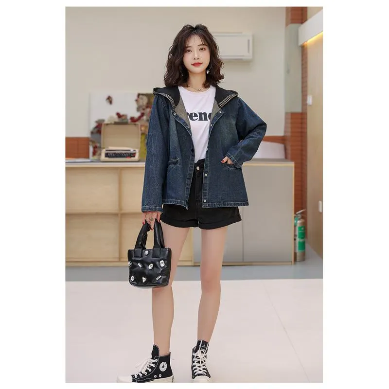 Casual Loose Fit Hooded Denim Jacket