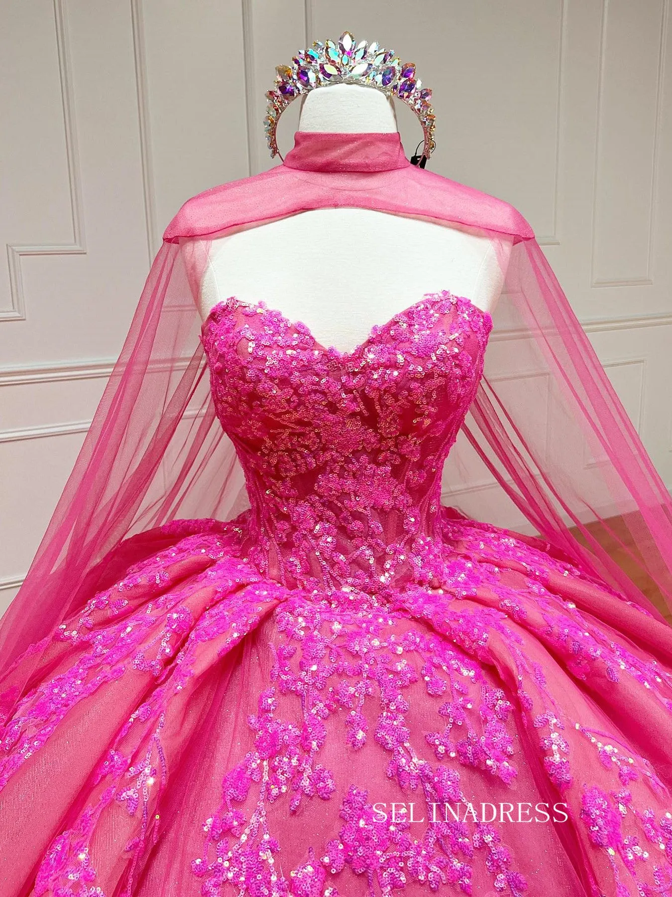 Chic Beautiful Pink Quincedress Ball Gown Wedding Dresses Sequins Evening Gowns LPK109