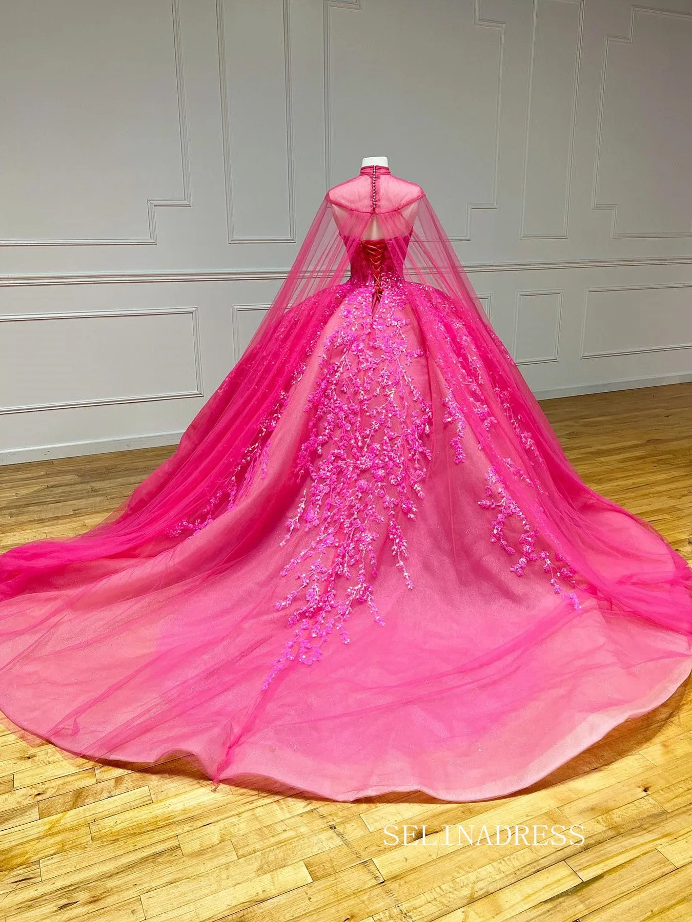 Chic Beautiful Pink Quincedress Ball Gown Wedding Dresses Sequins Evening Gowns LPK109