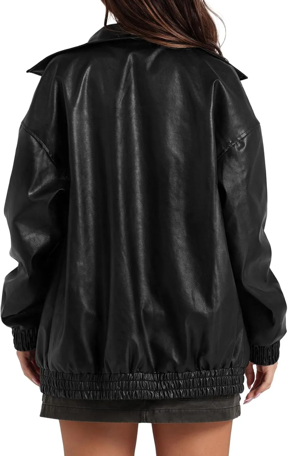 Faux Leather Jacket for Women Lapel Oversized Motorcycle Jacket Zip Up Bomber Coats Winter Fashion 2025 Fall Outfits