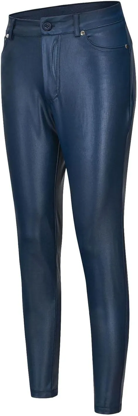 Faux Leather Leggings for Women High Waisted Pants with Pocket Stretch Leggings Trendy Spring Pant Tight Long Trouser
