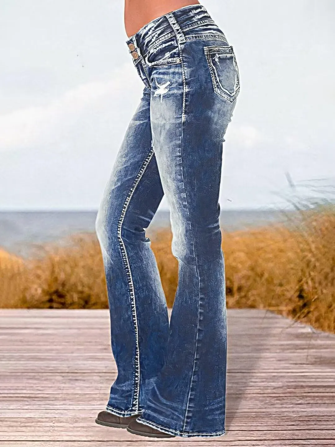 Flamingals Low Rise Jeans for Women Flare Bootcut Jeans Straight Leg Distressed Denim Pants