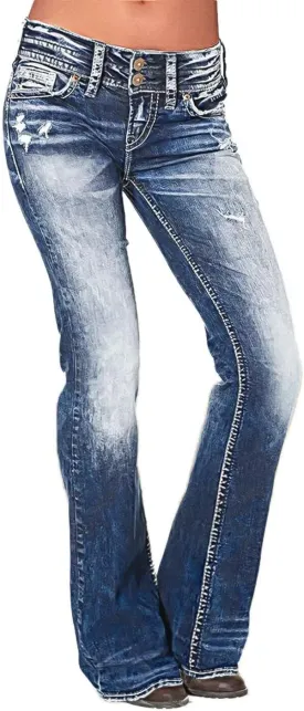 Flamingals Low Rise Jeans for Women Flare Bootcut Jeans Straight Leg Distressed Denim Pants