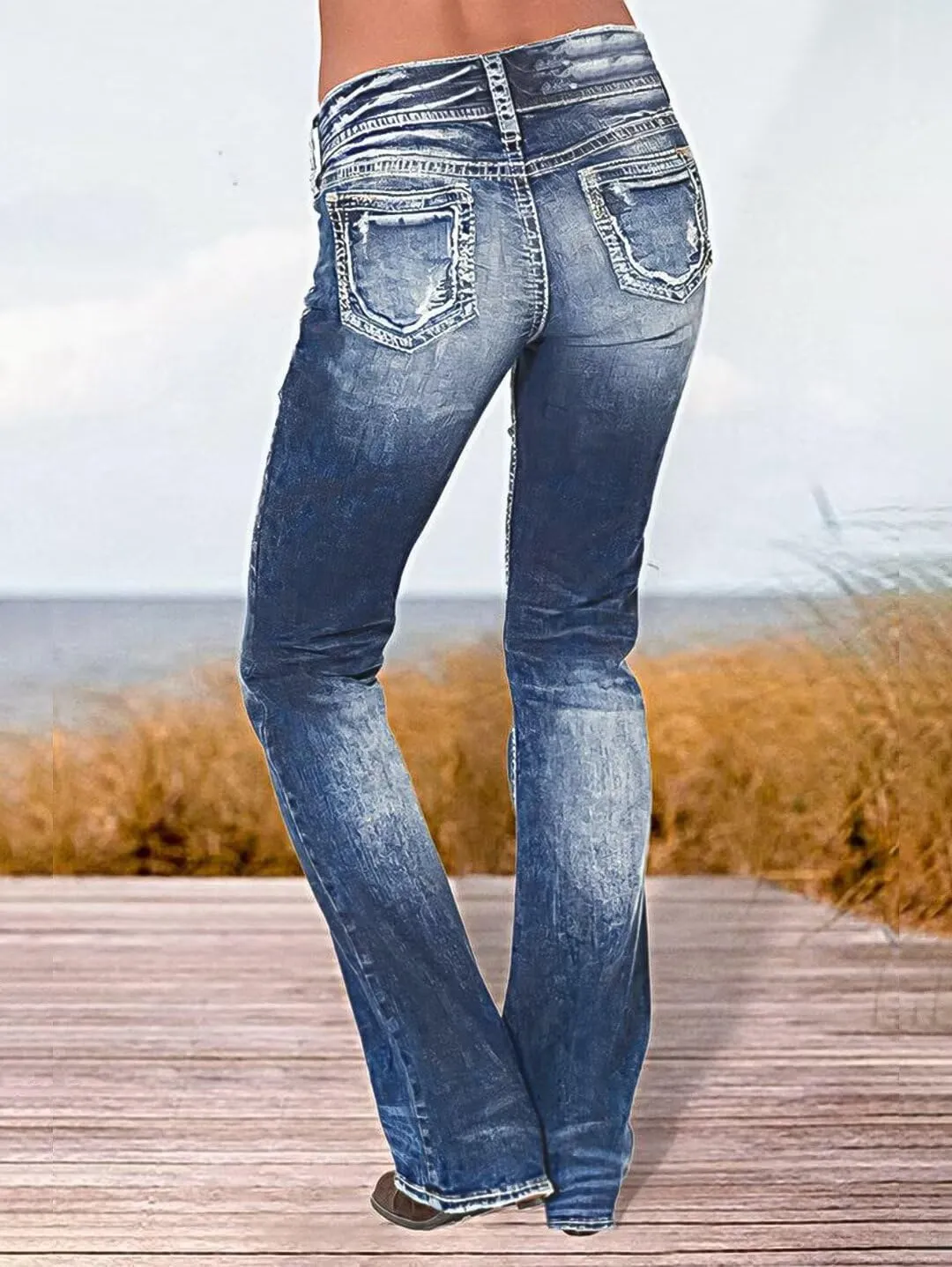 Flamingals Low Rise Jeans for Women Flare Bootcut Jeans Straight Leg Distressed Denim Pants