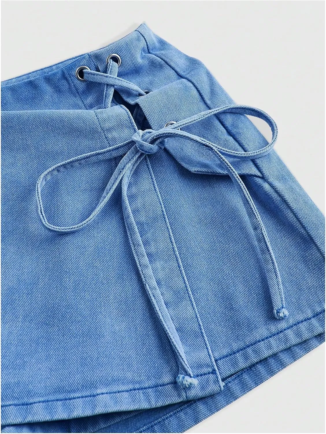 Floerns Women's High Waist Denim Skorts Grommet Eyelet Lace Up Mini Skirt Shorts