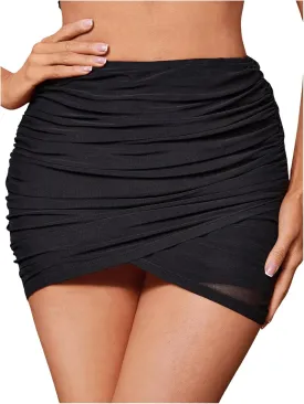 Floerns Women's Ruched Mesh Short Skirts Party Pencil Bodycon Mini Skirts