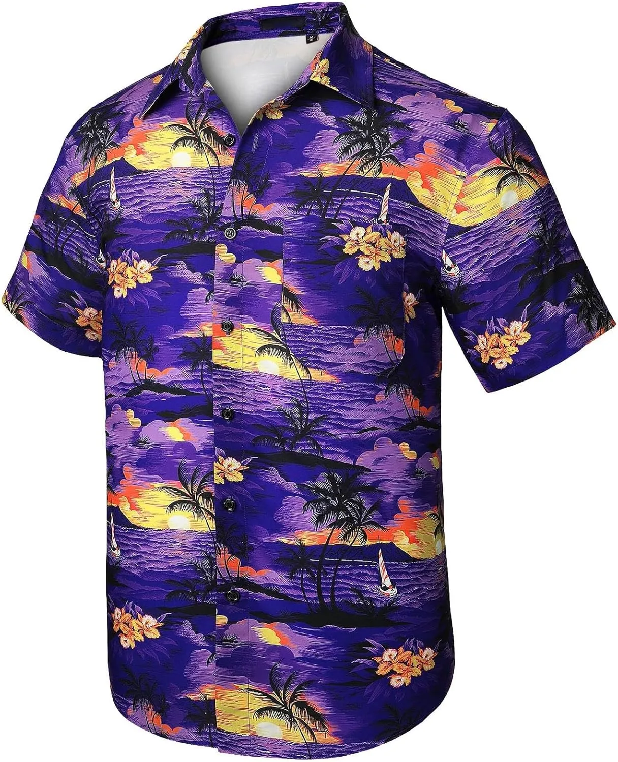 Hawaiian Floral T-Shirt for Men Button Down Beach Vacation Travel Tropical Shirt Collared Printed Summer Outfits Tops