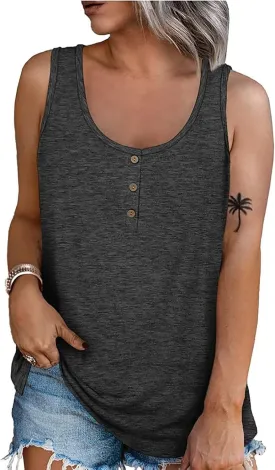 Henley Tank Tops for Women 2025 Loose Fit Dressy Casual Sleeveless Button Shirts Trendy Summer Beach Vacation Clothes