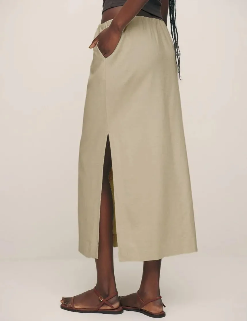 IDEALSANXUN Womens Cotton Linen Skirts Trendy Elastic Waist Drawstring Long Skirts with Slit