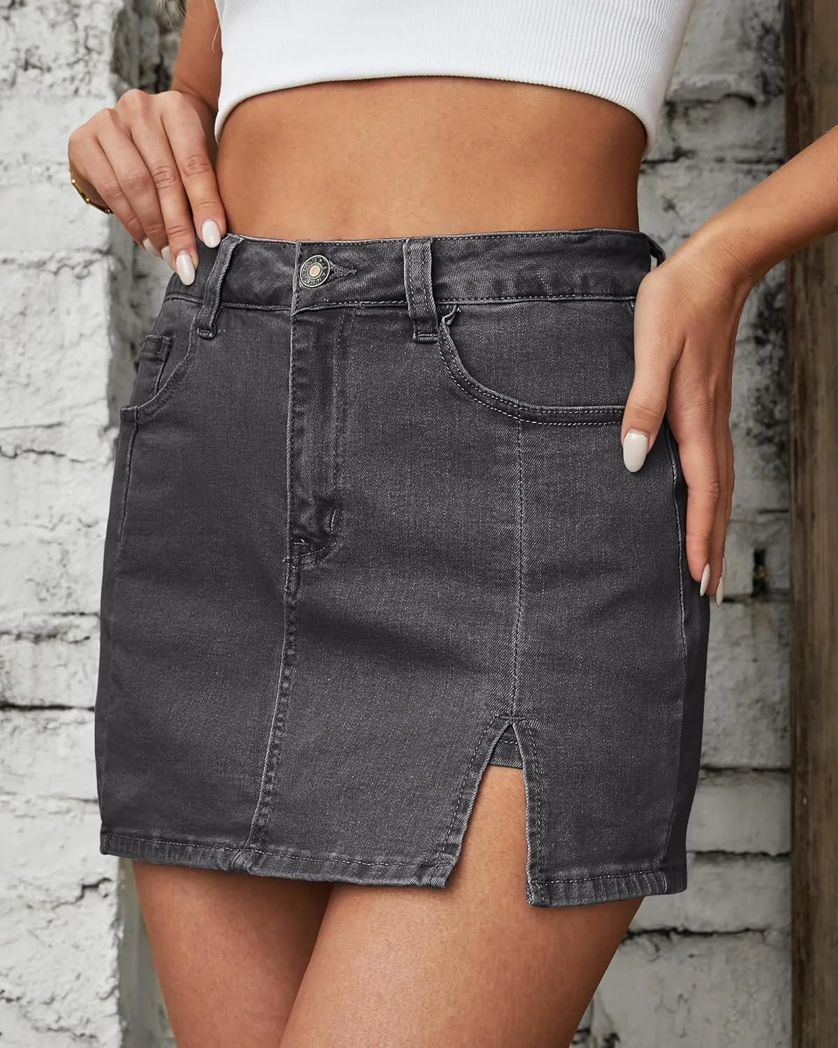 LookbookStore Jean Skorts for Woman High Waisted Casual Stretchy Denim Skirt Side Split Mini Skirts with Shorts Skort