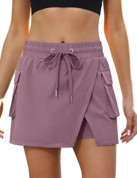 luvamia Tennis Skorts for Woman High Waisted Athletic Cargo Pull On Elastic Waist Stretchy Wrap Golf Skirts with Shorts