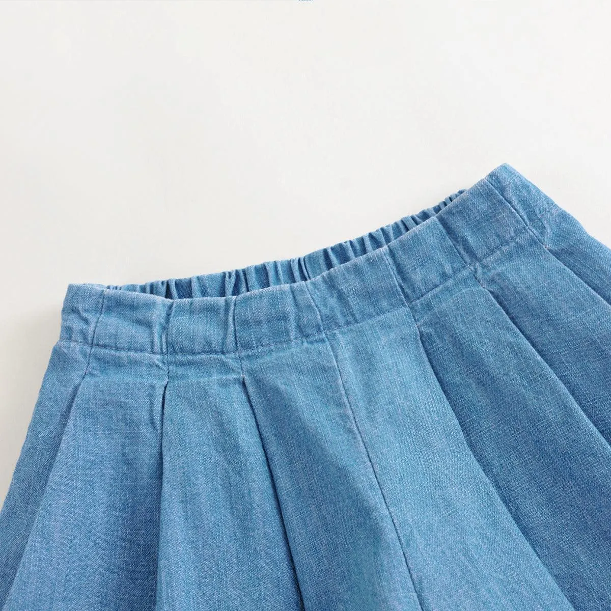 MARC & JANIE Girls Sweet A-line Pleated Denim Skorts 240617