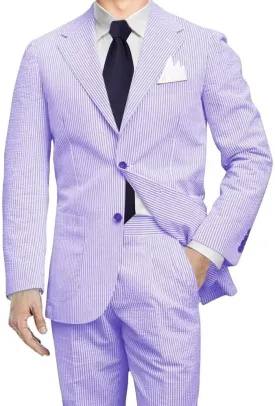 Men 2 Pieces Summer Seersucker Suits Beach Wedding Suits Grooms Slim Fit Striped Blazer