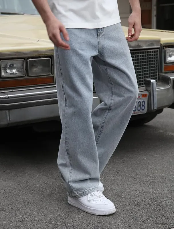 Mens Baggy Hip Hop Jeans Wide Leg Streetwear Jeans Loose Fit Y2K Skater Denim Pants