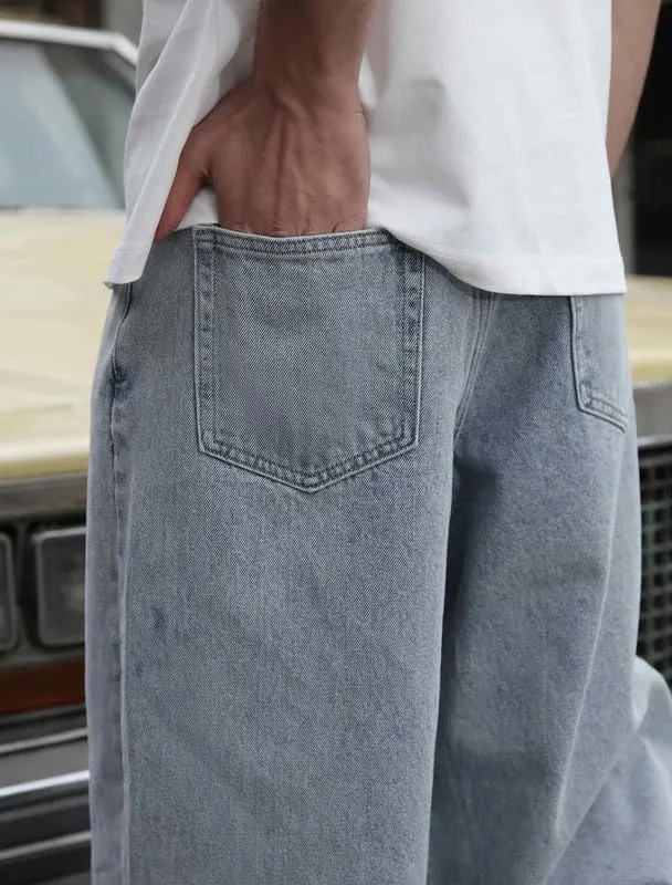 Mens Baggy Hip Hop Jeans Wide Leg Streetwear Jeans Loose Fit Y2K Skater Denim Pants