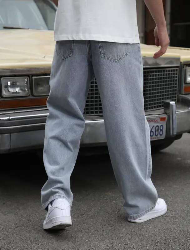 Mens Baggy Hip Hop Jeans Wide Leg Streetwear Jeans Loose Fit Y2K Skater Denim Pants
