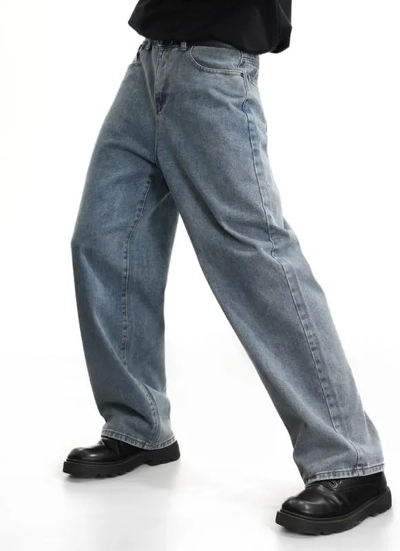Mens Baggy Hip Hop Jeans Wide Leg Streetwear Jeans Loose Fit Y2K Skater Denim Pants