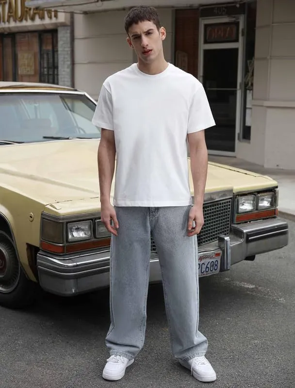 Mens Baggy Hip Hop Jeans Wide Leg Streetwear Jeans Loose Fit Y2K Skater Denim Pants