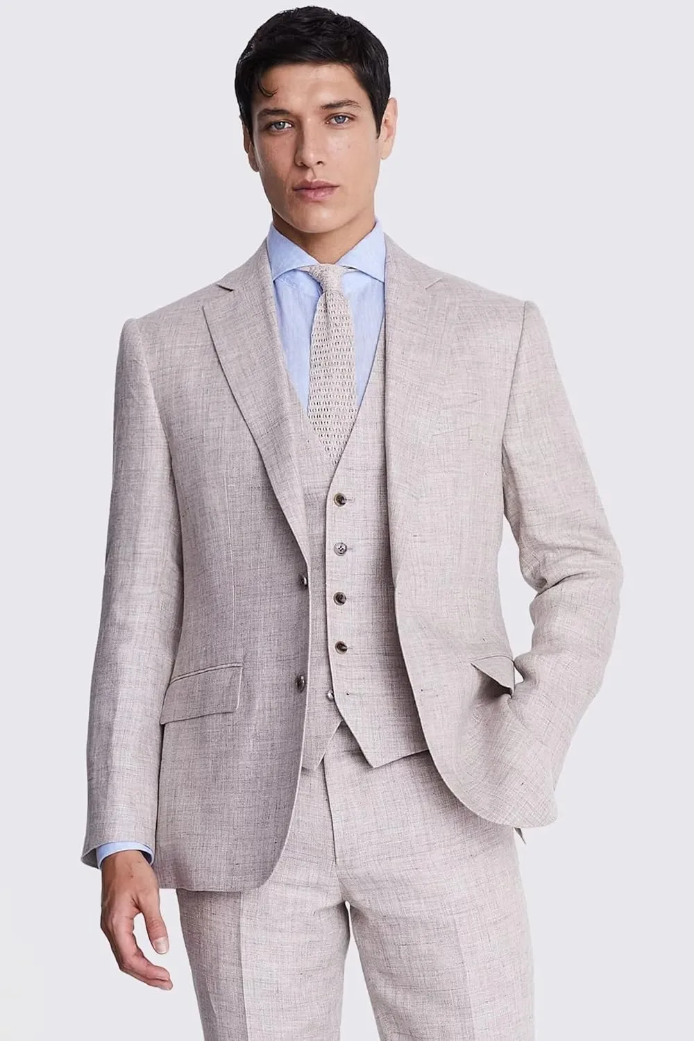 Men's Linen Suit 3 Piece Suits Slim Fit Beach Wedding Summer Casual Groomsmen Blazer Pants and Vest Tuxedo Set