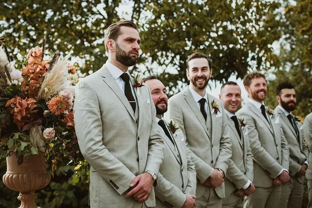 Men's Linen Suit 3 Piece Suits Slim Fit Beach Wedding Summer Casual Groomsmen Blazer Pants and Vest Tuxedo Set