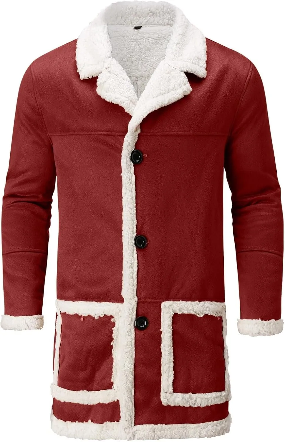 Mens Sherpa Fur Coat Fleece Lined Leather Jacket Faux Sheepskin Jacket Men Winter Medium and Long Fuzzy Coat Sweaters