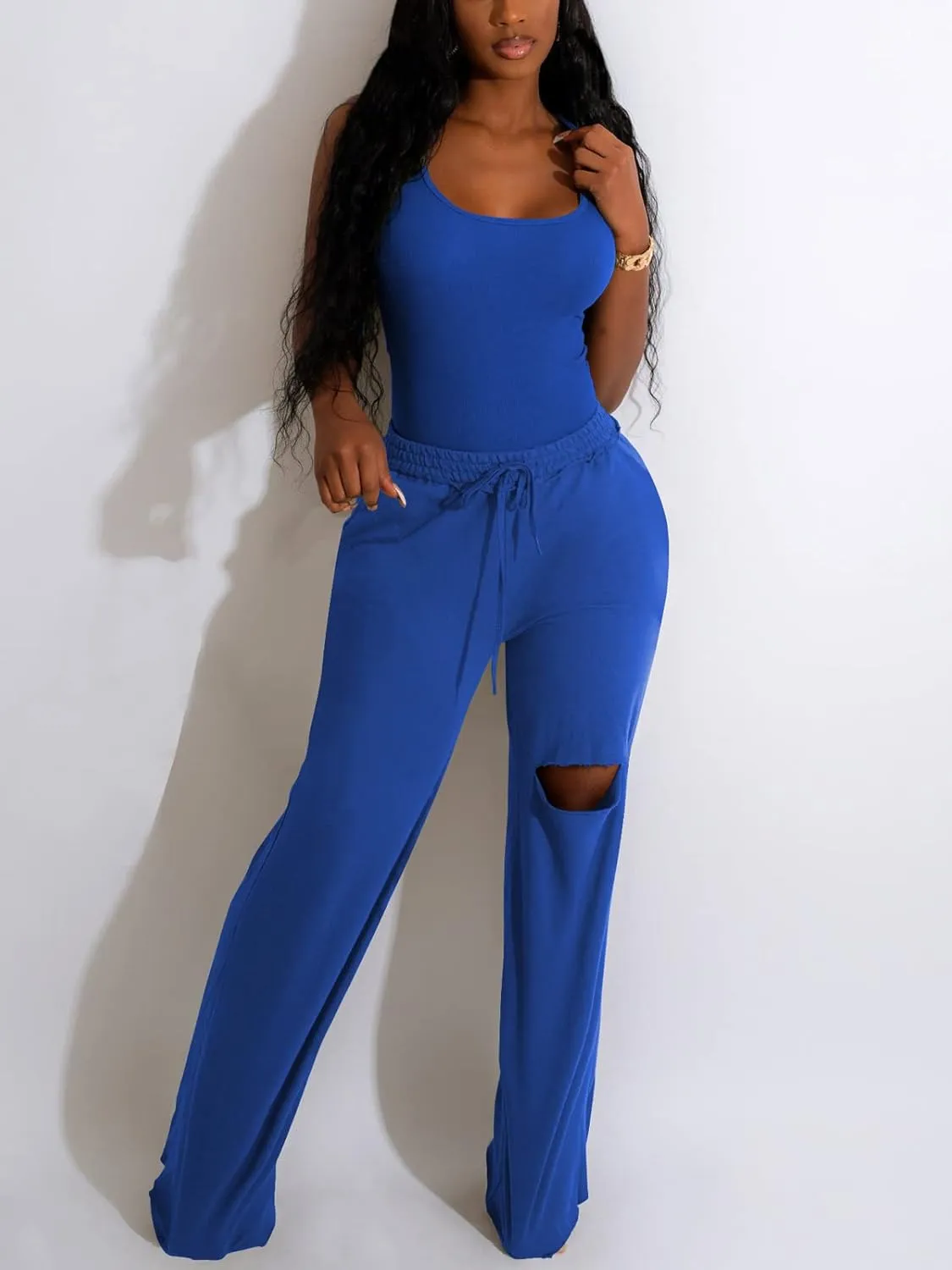 Nimsruc Two Piece Outfits For Women Casual Sleeveless Sweat Suits