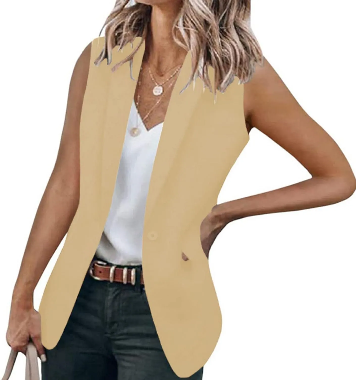Oversized Blazers for Women Summer Casual Sleeveless Lapel One Button Vests Elegant Open Front Office Suit Jackets