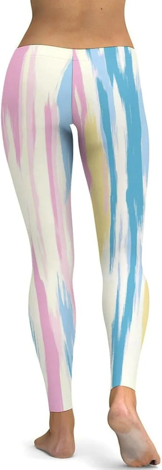 Pastel Colorful Stripes Leggings Workout Leggings for Women Tummy Control