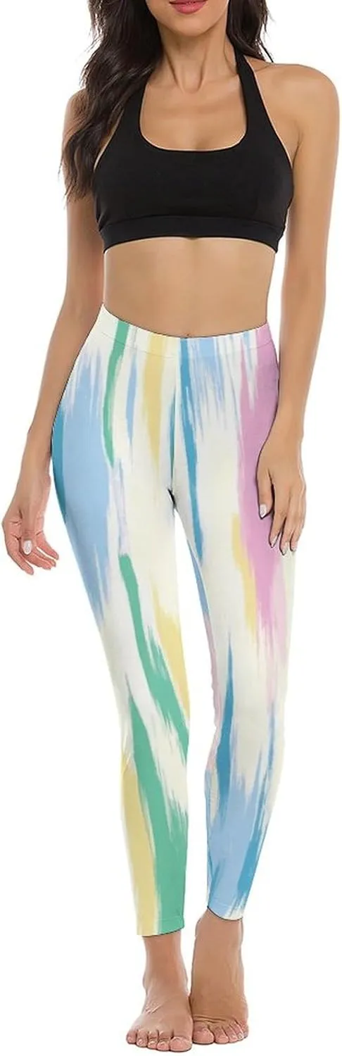 Pastel Colorful Stripes Leggings Workout Leggings for Women Tummy Control