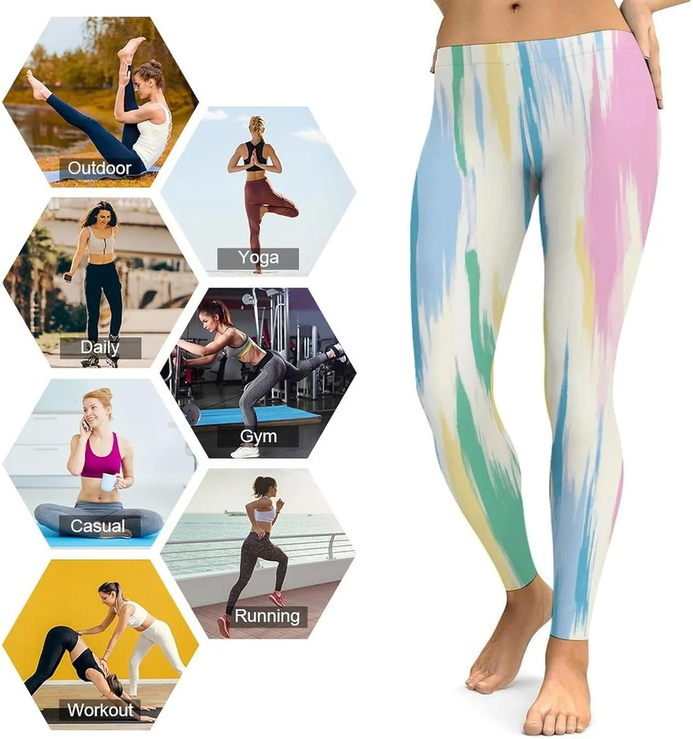 Pastel Colorful Stripes Leggings Workout Leggings for Women Tummy Control