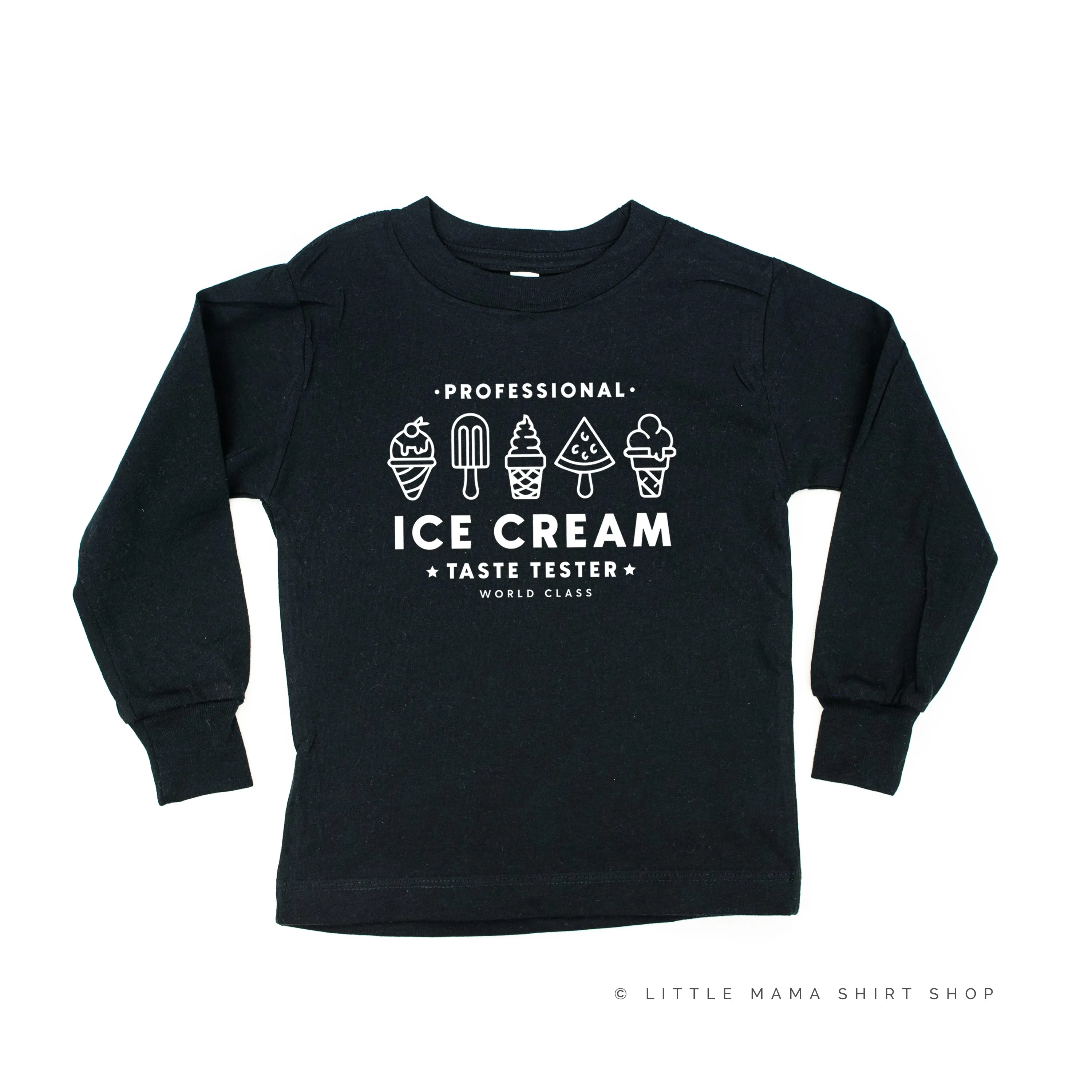 Professional Ice Cream Taste Tester -  Single Cone on Back - Long Sleeve Child Shirt