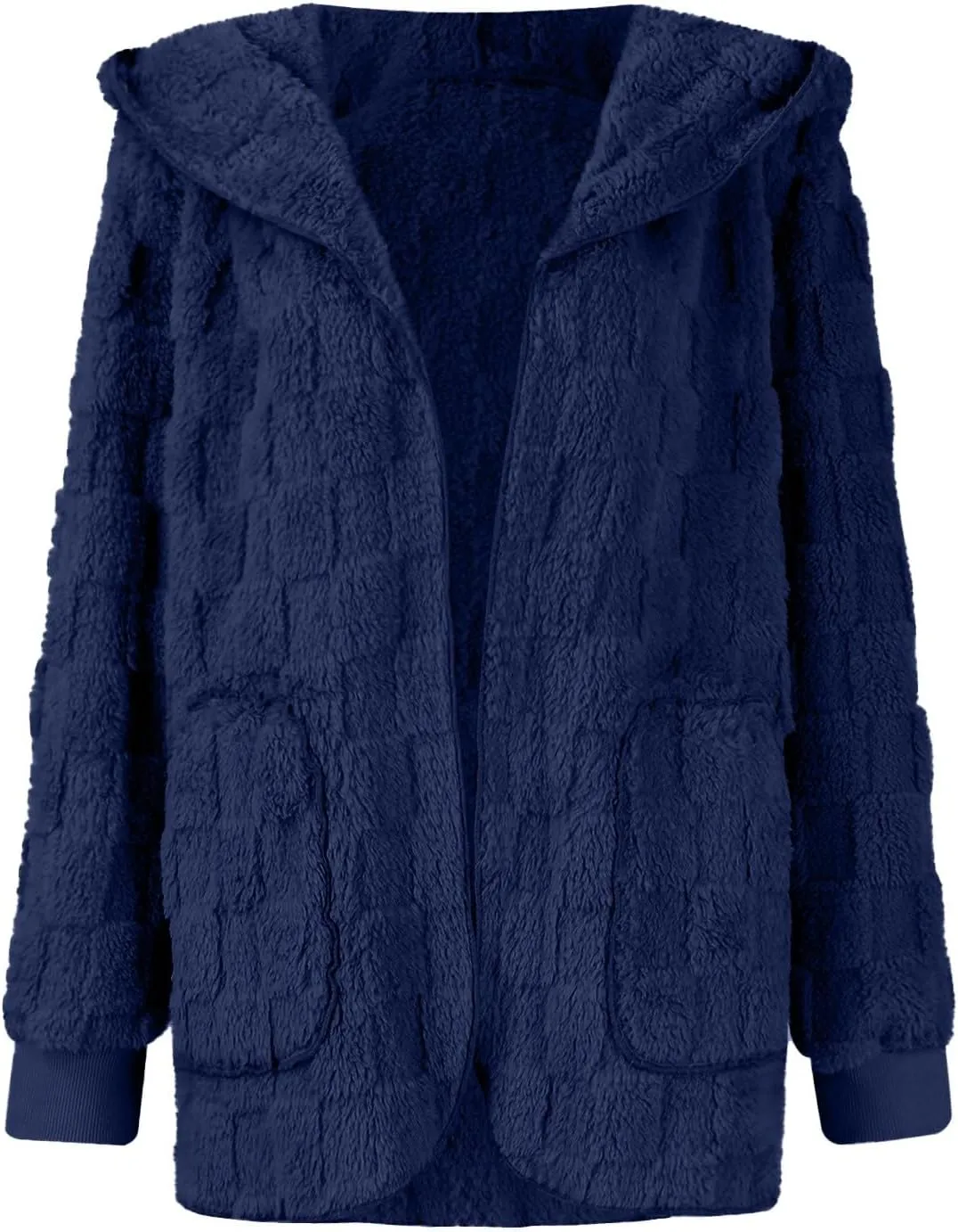 Sherpa Jacket Women Fuzzy Open Front Fleece Lined Jackets Soft Warm Hooded Cardigan Sweater Winter Coat with Pockets